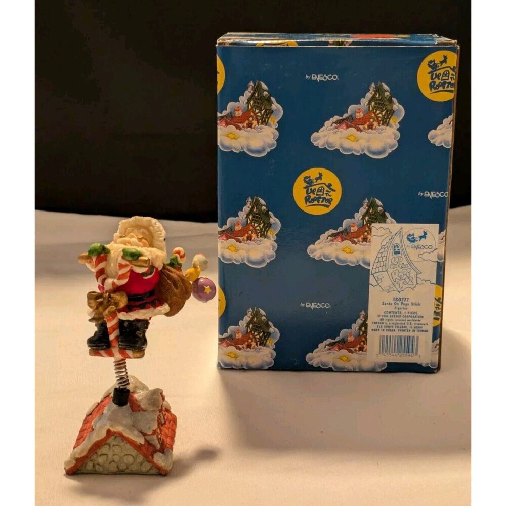 Enesco 1996 Up On The Roof Top Santa On Pogo Stick Figurine Boxed